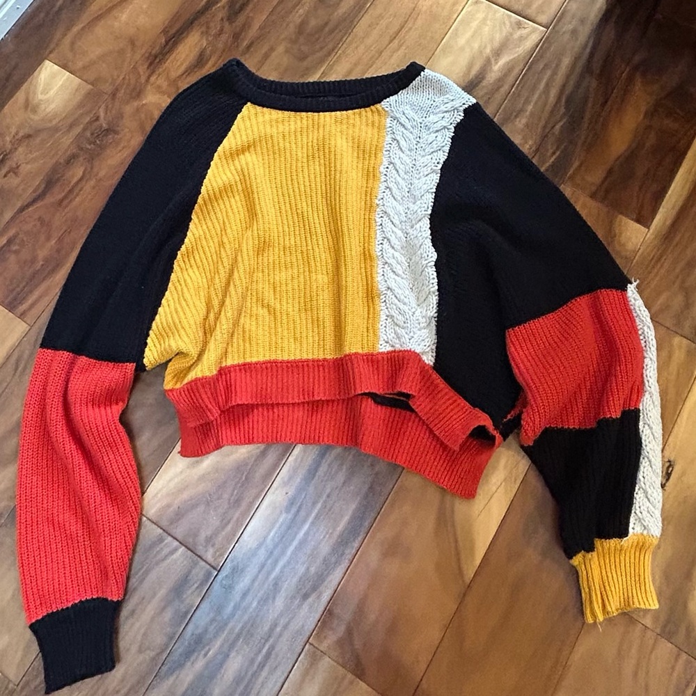 Moon and Madison tight knit cropped multicolored sweater